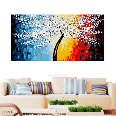 Colorful White Florals on a Tree (50cm x 100cm)