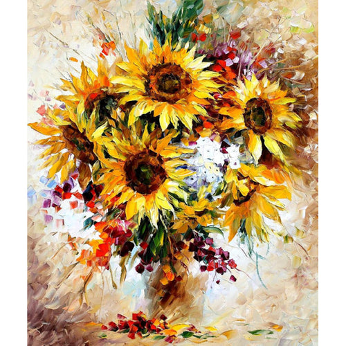 Colorful large sunflowers with depth