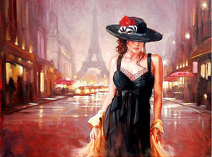 Woman in a back dress in Paris - DIY Paint By Numbers Kits for Adults