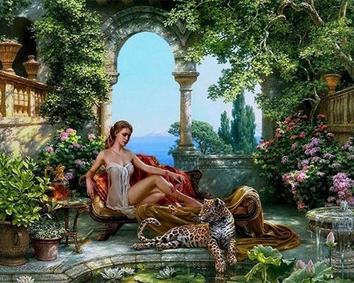 Fairy Tale Palace with Woman and Tiger