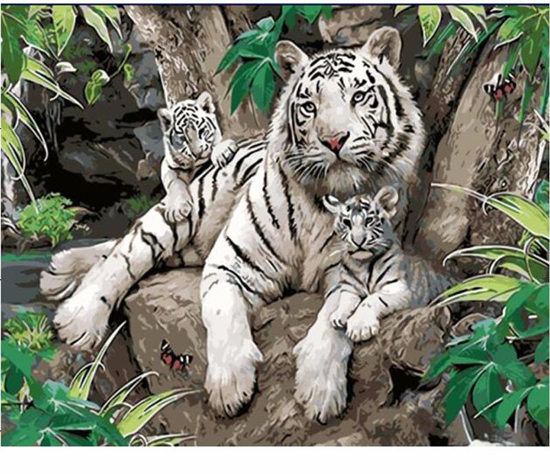 White tiger with cubs - DIY Paint By Numbers Kits for Adults
