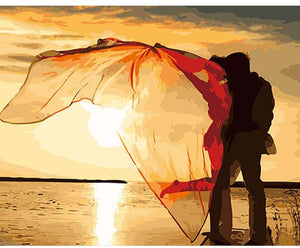 Kiss by the sunset with flyaway scarf - DIY Paint By Numbers Kits for Adults