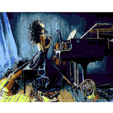 Female musician on the piano with violins - DIY Paint By Numbers Kits for Adults