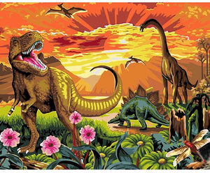 Dinosaurs at sunset