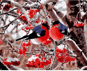 Two blue and red birds sitting on a tree - DIY Paint By Numbers Kits for Adults