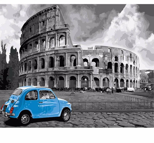 Rome Colleseum with blue car - DIY Paint By Numbers Kits for Adults