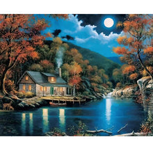 House by the river under the moonlight - DIY Paint By Numbers Kits for Adults
