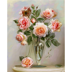 Pink roses in glass vase - DIY Paint By Numbers Kits for Adults