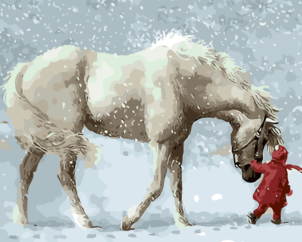 Child in red leading white horse - DIY Paint By Numbers Kits for Adults