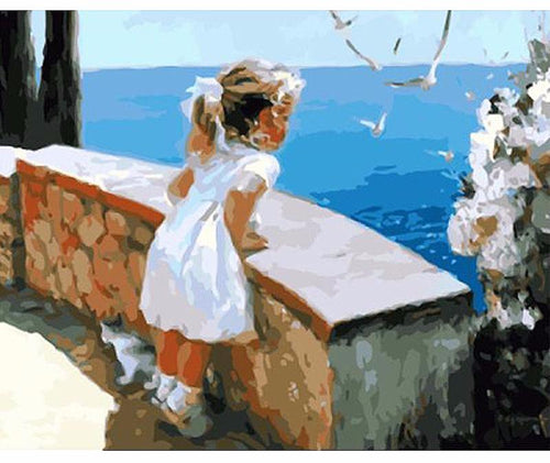 Toddler looking out to sea on balcony - DIY Paint By Numbers Kits for Adults