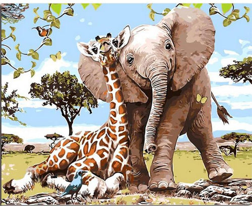 Elephant and Giraffe friends
